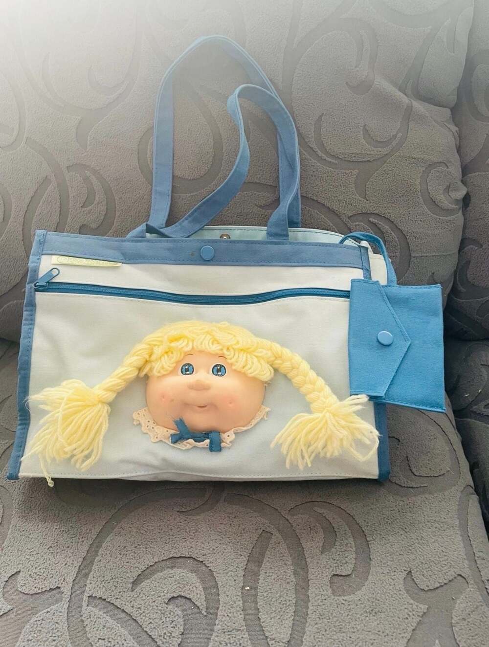Vintage Cabbage Patch Kids Canvas Tote Bag with Doll Face